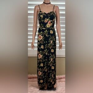 Black Floral Jumpsuit w/Floral Print Sz M, by Xhilaration